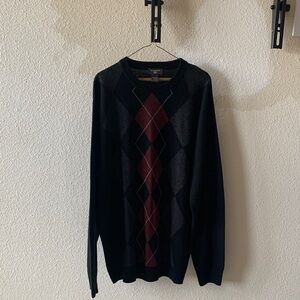 Dockers Black Crewneck Sweater with Burgundy Argyle